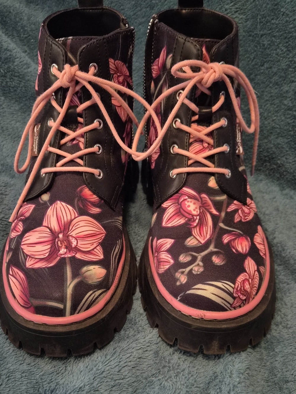 Hot Chocolate Design Floral Lace-Up Women's Combat Boots - Pink Floral